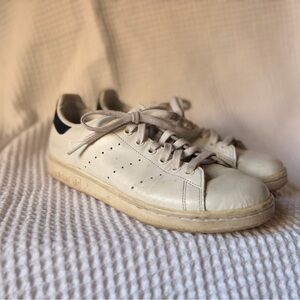 Adidas Stan Smith White Leather Sneakers with Navy Heel Tab